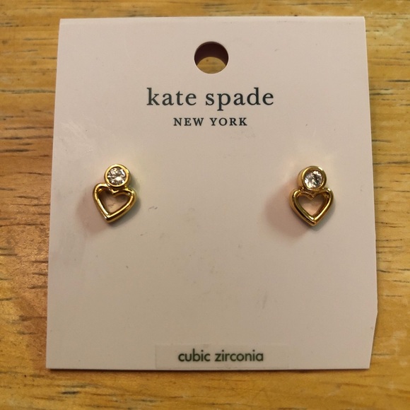 Kate Spade Gold Plated Shining Spade Stud Earrings Cubic Zirconia Accents NWT - Picture 6 of 11